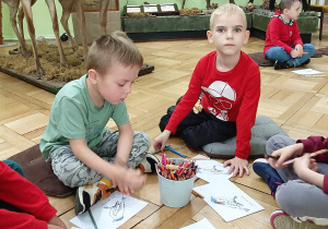 Dzieci kolorują rysunki wilgi