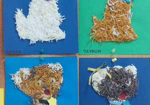 Pieski z wełny wykonane przez dzieci z grupy Żabki.