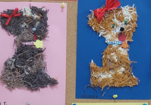 Pieski z wełny wykonane przez dzieci z grupy Żabki.