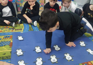 Dzieci układają pingwinki w odpowiedniej kolejności