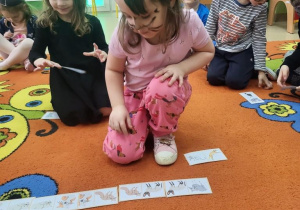 Dziewczynki układają kocie domino.