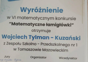 Dyplom za wyróżnienie