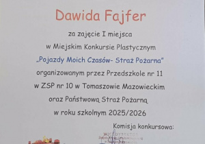 Dyplom za zajęcie I miejsca.
