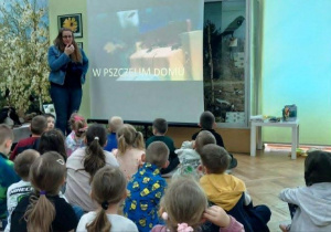 Żabki poznają ciekawostki o pszczołach.